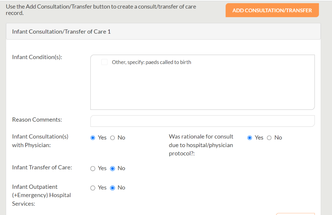 screenshot of how data is entered into the BIS