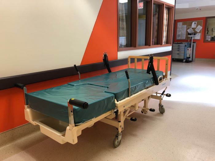 1970’s birthing bed at Weeneebayko Area Health Authority Hospital, Attawapiskat. 